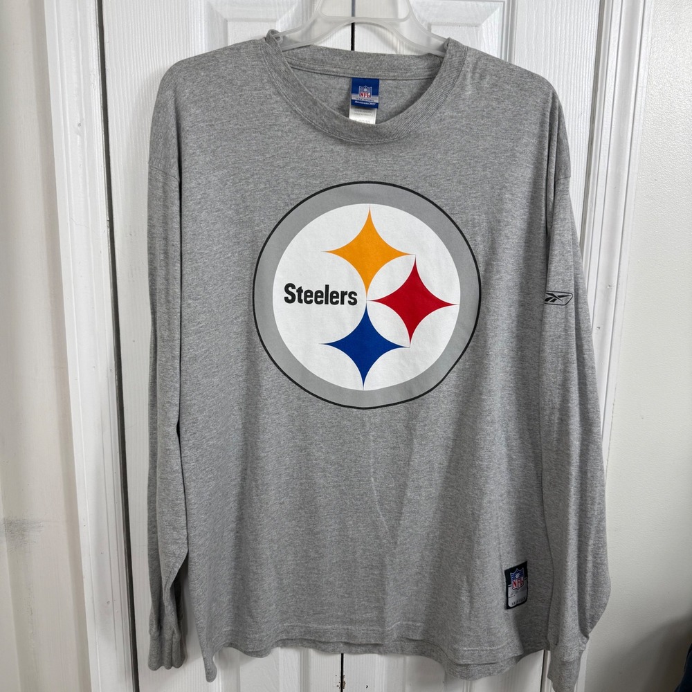 Reebok Pittsburgh Steelers XL Grey Long Sleeve NFL Team Apparel Sporty Tee